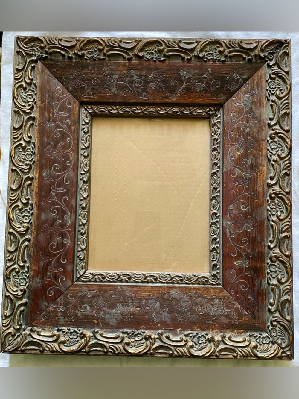 Vintage Ornate Wood Picture Frame - Brown and Gold 18x16. Very heavy.